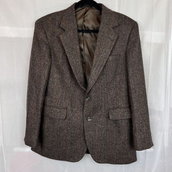 Haggar Imperial 100% wool Tweed Size 40s Blazer Menswear Two Button herringbone - Picture 1 of 13